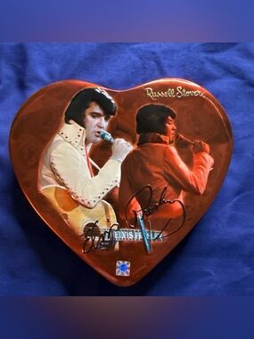 Elvis Presley 7”x6” Heart Shaped Russell Stover Candy Tin - Empty 2002